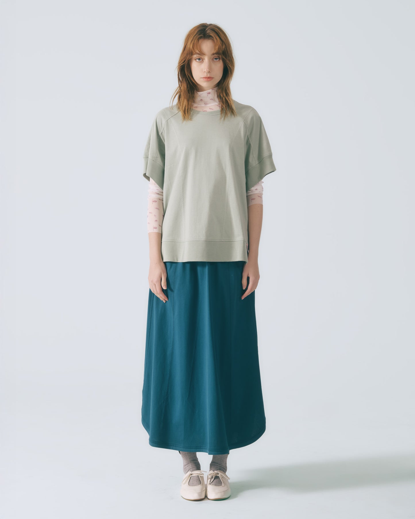 人字壓線A字長裙 (孔雀藍)