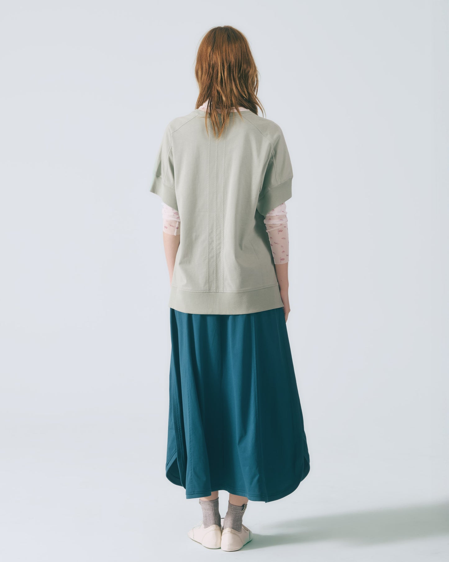 人字壓線A字長裙 (孔雀藍)