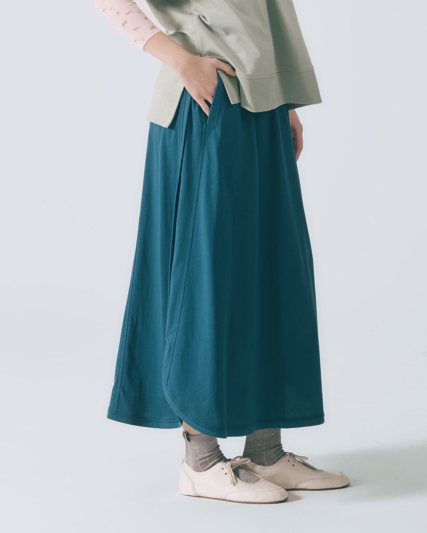 人字壓線A字長裙 (孔雀藍)