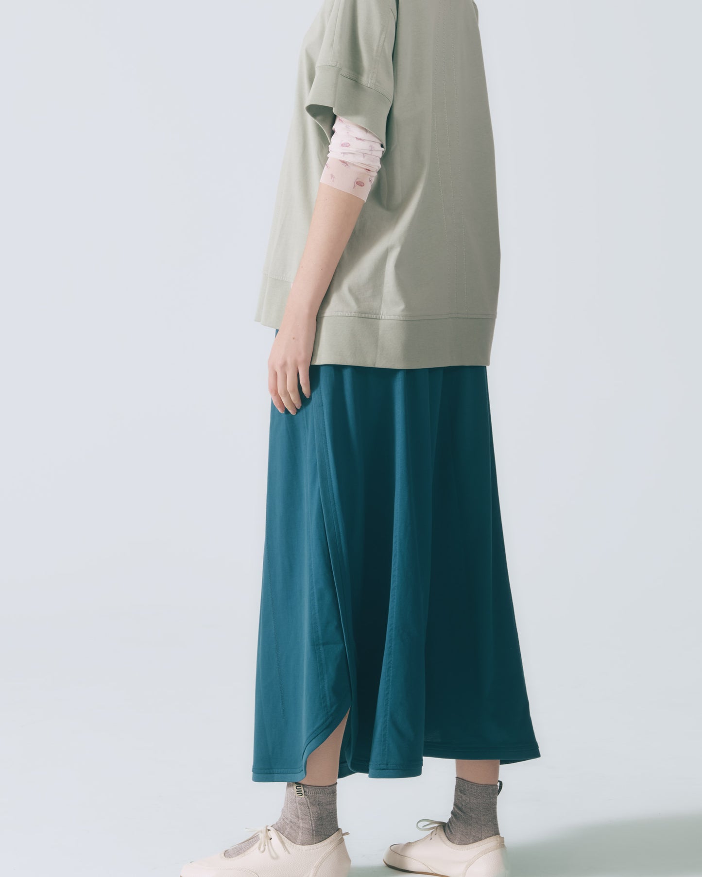 人字壓線A字長裙 (孔雀藍)