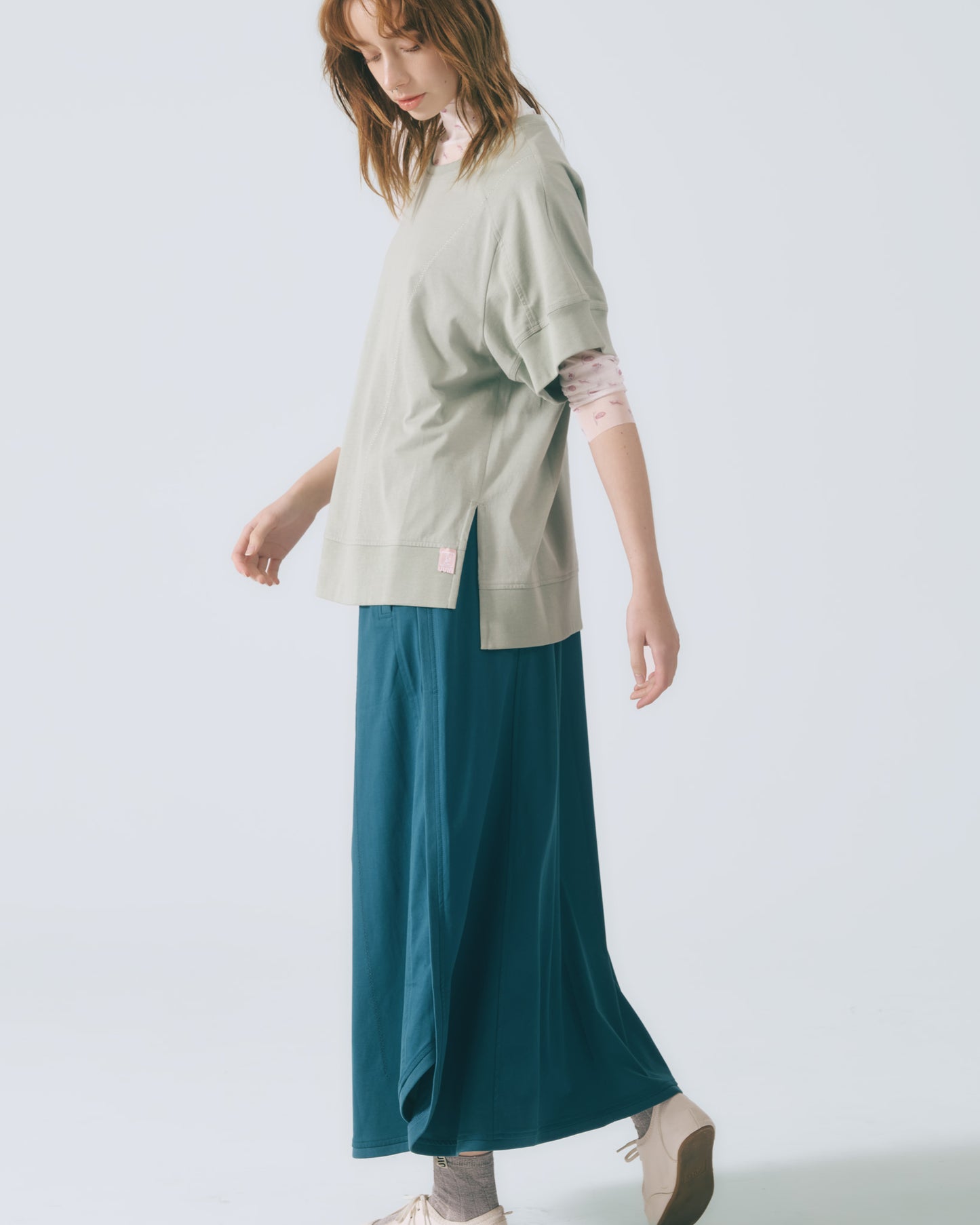 人字壓線A字長裙 (孔雀藍)