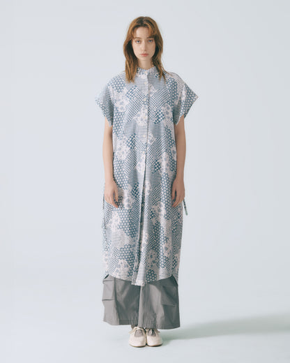 幾何花紋牛仔開襟長洋裝 (牛仔花)