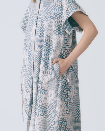 幾何花紋牛仔開襟長洋裝 (牛仔花)