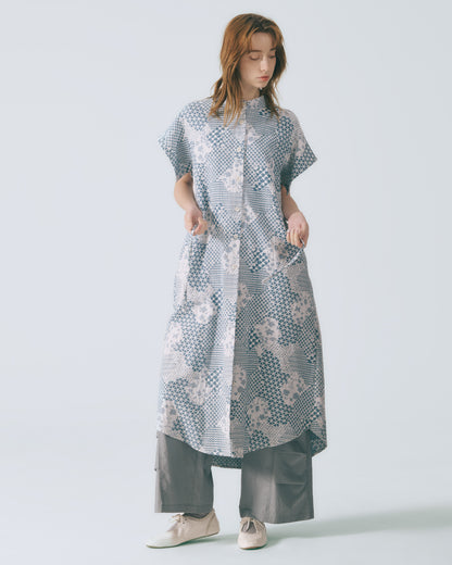 幾何花紋牛仔開襟長洋裝 (牛仔花)