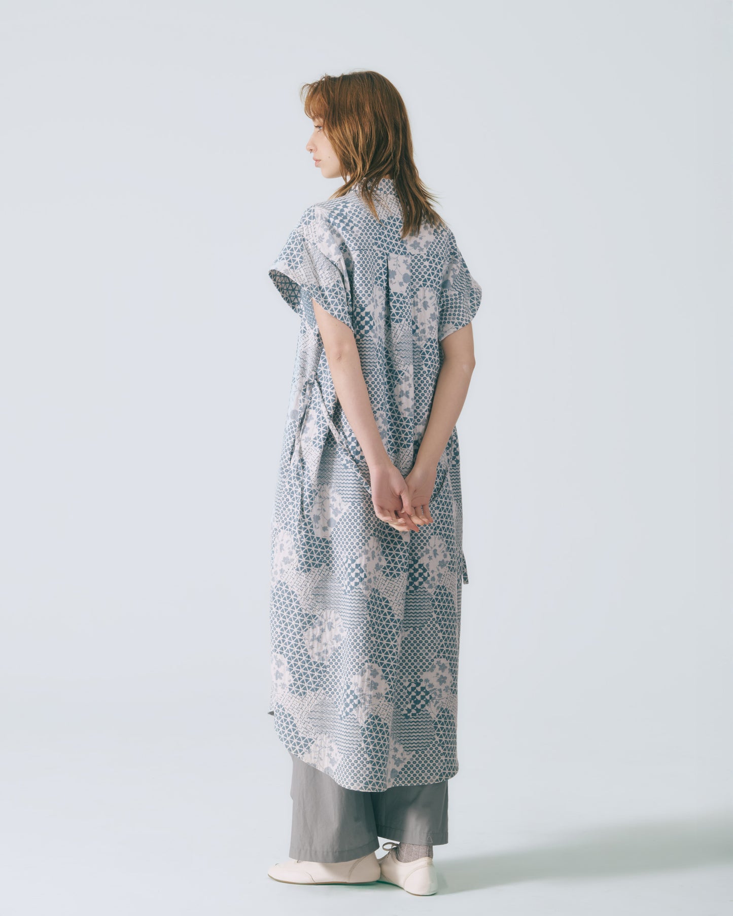 幾何花紋牛仔開襟長洋裝 (牛仔花)