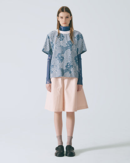 幾何花紋短袖上衣 (牛仔)