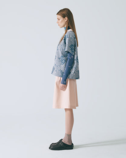 幾何花紋短袖上衣 (牛仔)