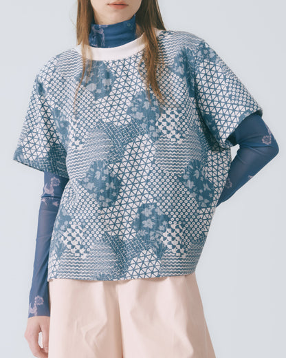 幾何花紋短袖上衣 (牛仔)