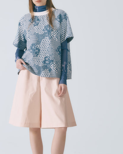 幾何花紋短袖上衣 (牛仔)