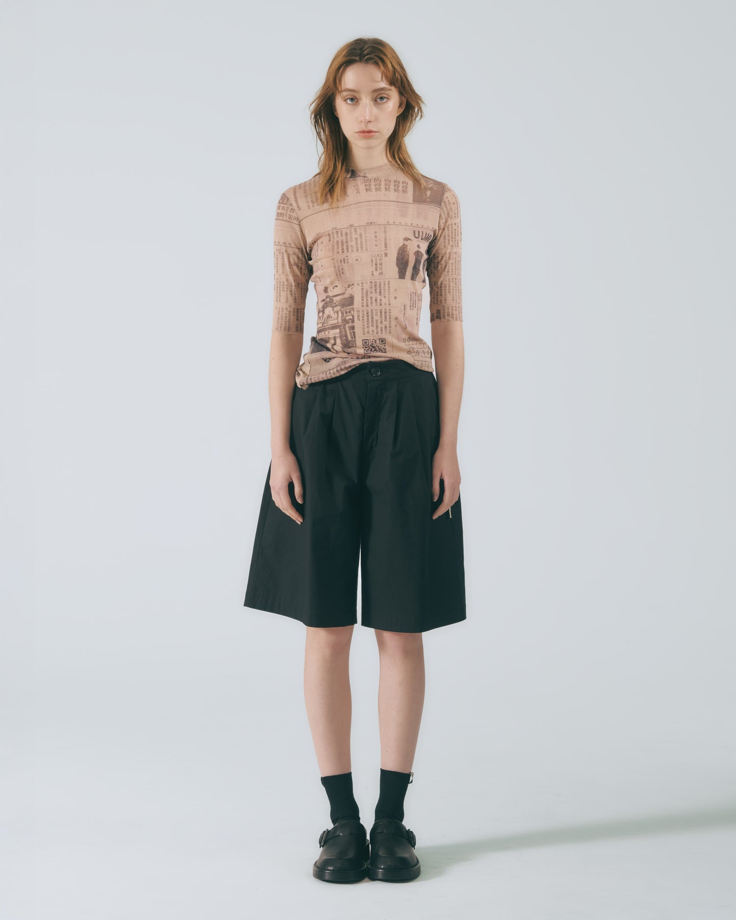 A字活褶五分褲 (黑色)