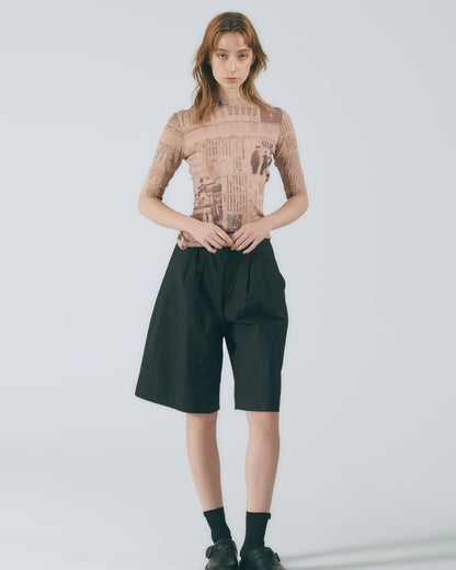 A字活褶五分褲 (黑色)