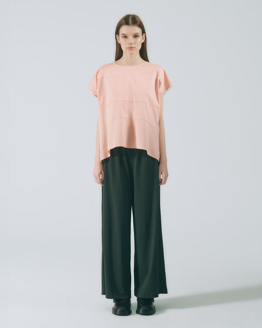 人字壓紋剪接寬褲 (深綠)