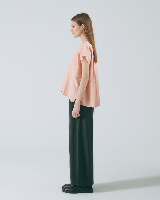 人字壓紋剪接寬褲 (深綠)