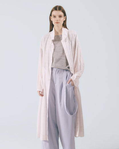 格紋透紗立領長版外套 (粉色)