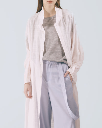 格紋透紗立領長版外套 (粉色)