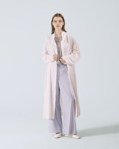 格紋透紗立領長版外套 (粉色)