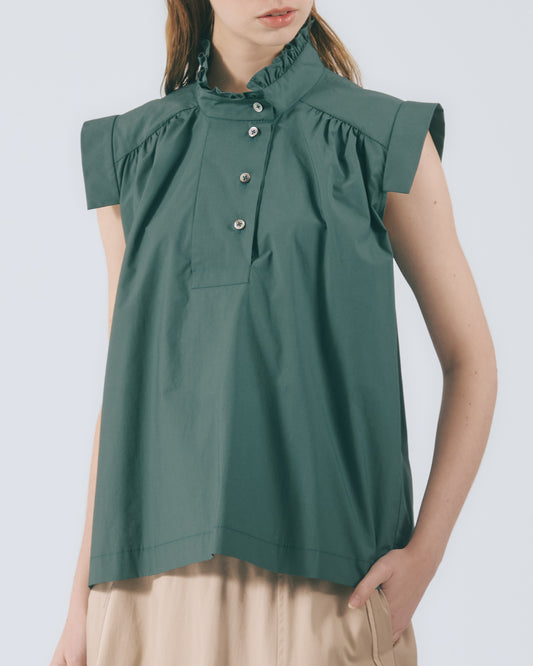 荷葉立領無袖上衣 (綠色)