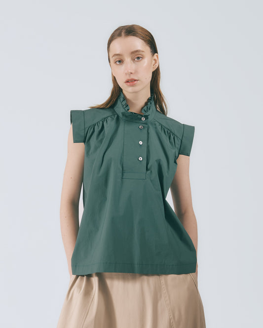荷葉立領無袖上衣 (綠色)