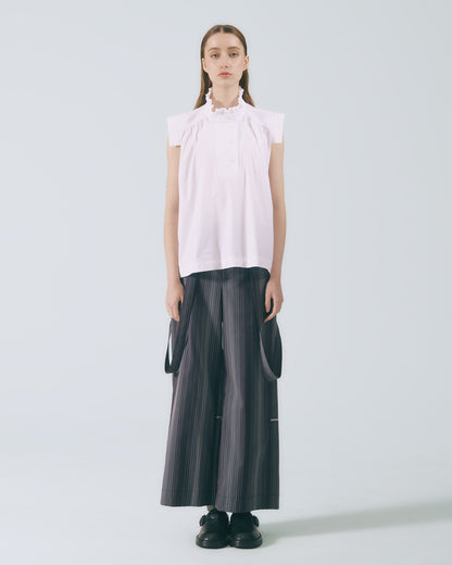 荷葉立領無袖上衣 (白色)