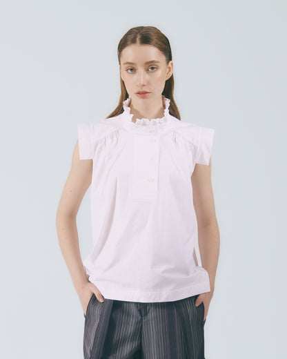 荷葉立領無袖上衣 (白色)