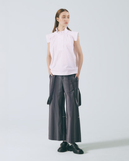 荷葉立領無袖上衣 (白色)