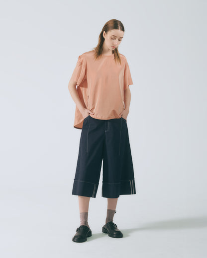 絲質光澤寬袖上衣 (橘紅)