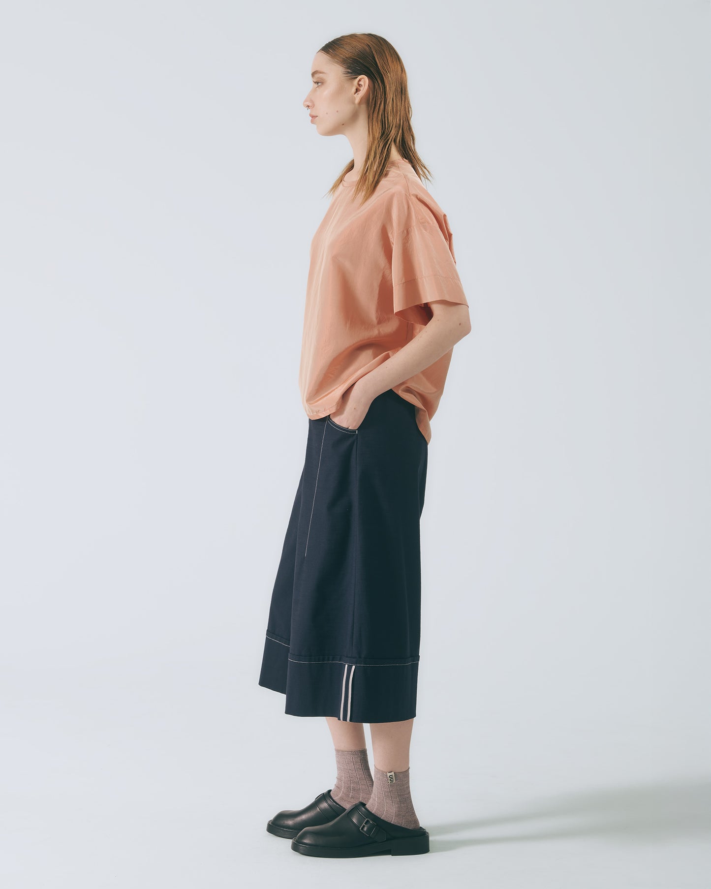 絲質光澤寬袖上衣 (橘紅)