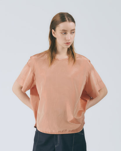 絲質光澤寬袖上衣 (橘紅)