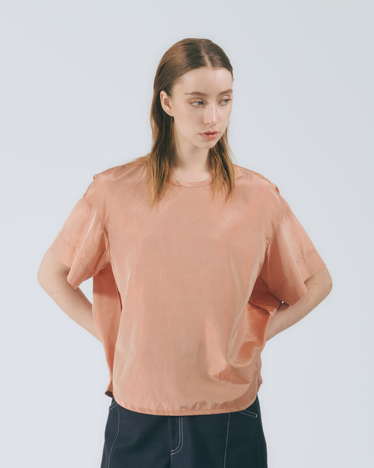 絲質光澤寬袖上衣 (橘紅)