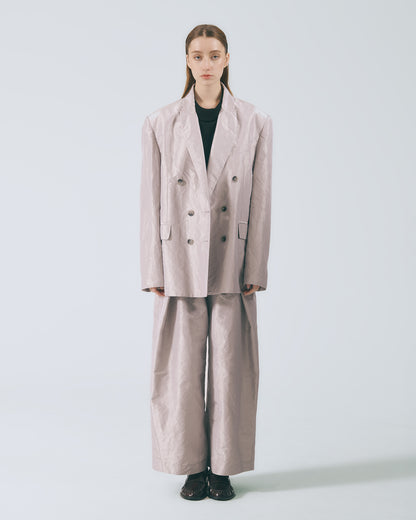 水洗絲質西裝寬褲(銀灰)