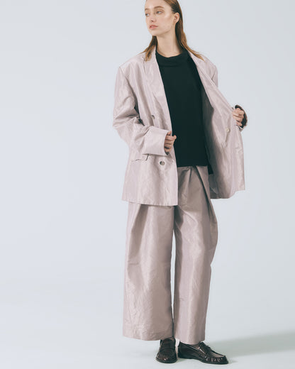 水洗絲質西裝寬褲(銀灰)