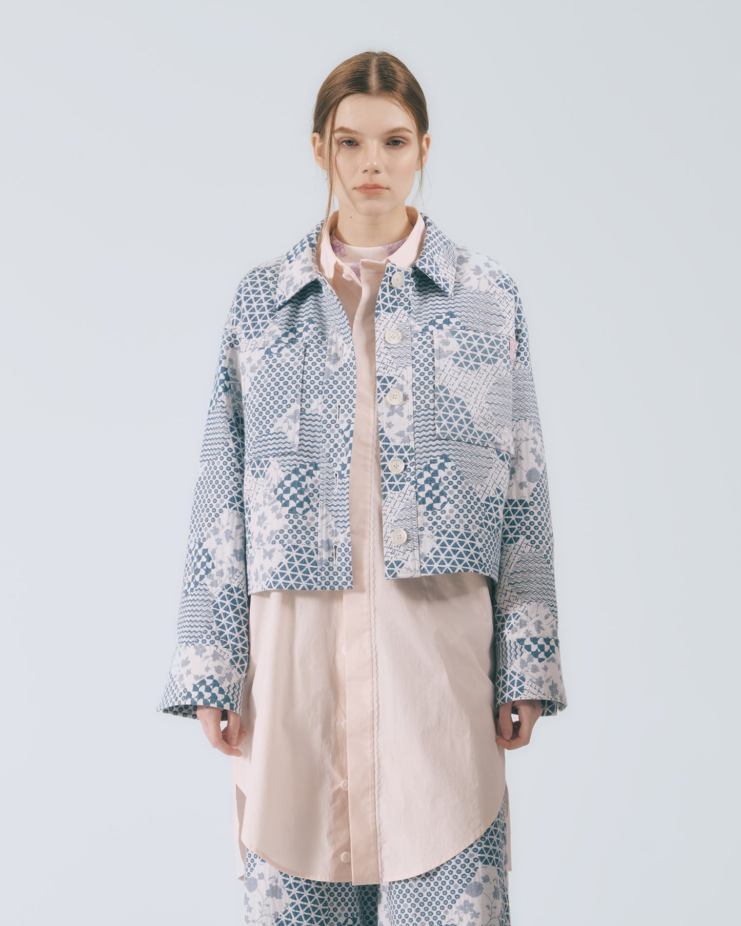 幾何花紋工裝外套 (牛仔花)