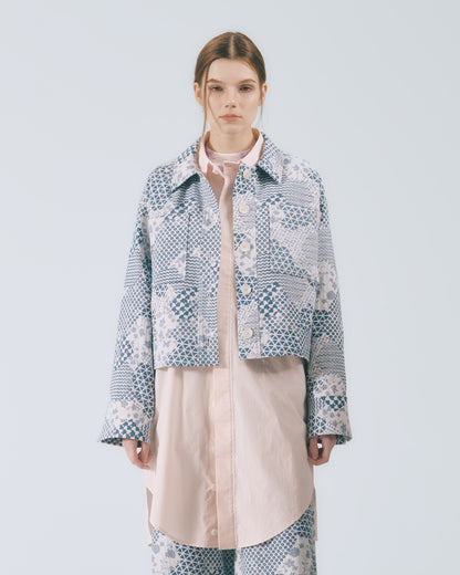 幾何花紋工裝外套 (牛仔花)