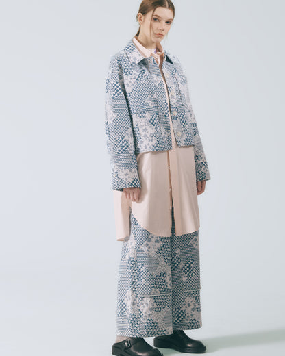 幾何花紋直筒褲 (牛仔花)