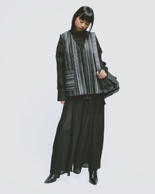 Metallic pleated textured wide pants 