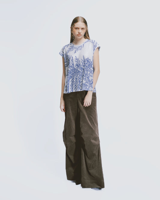 Needle Knit Loose Drop Shoulder Top (Blue)