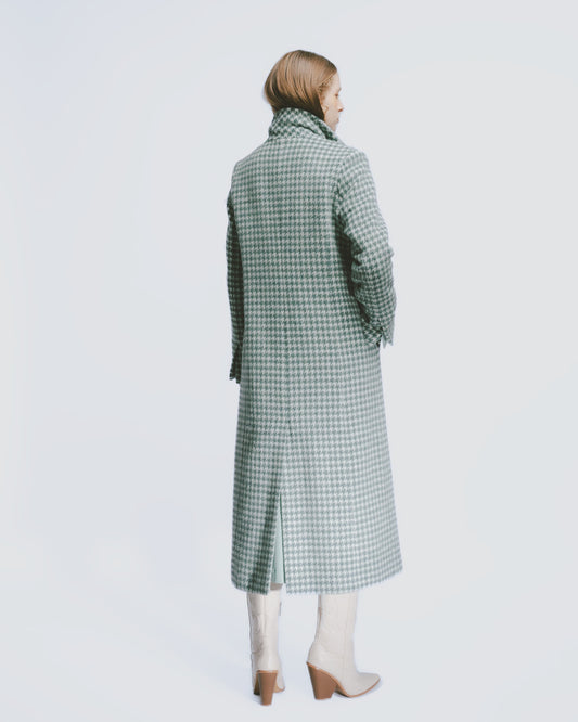 Houndstooth Wool Blend Coat (Green)
