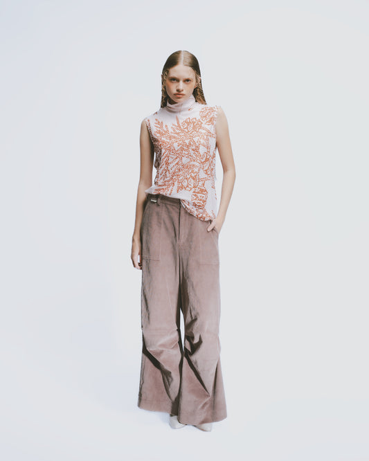 Coniferous Knit Turtleneck Sleeveless Top (Khaki) 