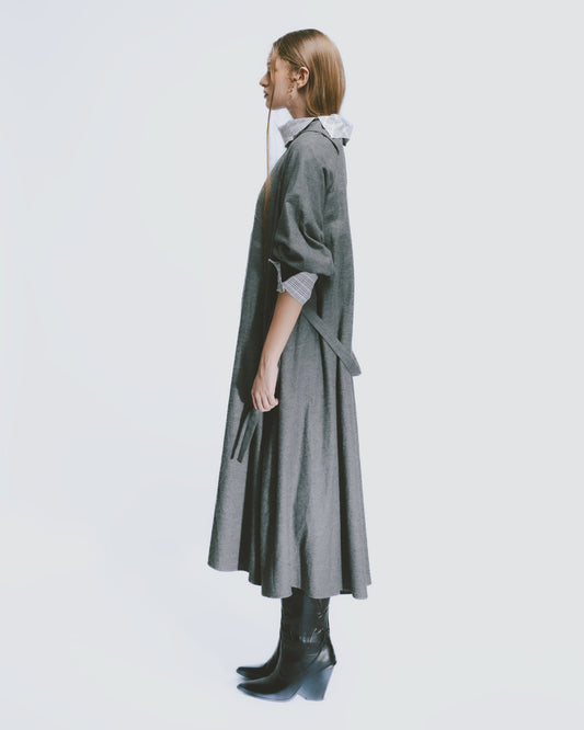 Misty grey brushed tie loose dress