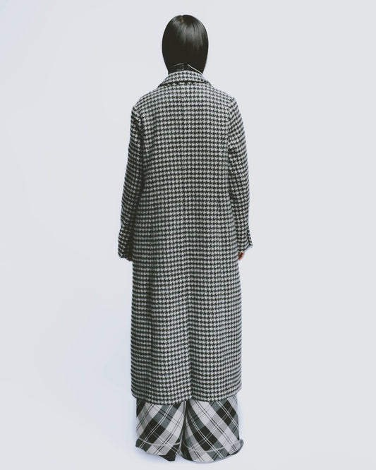 Houndstooth Wool Blend Coat (Black)