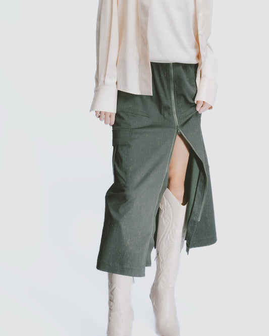Workwear Elements Multi-Pocket Zipper Straight Skirt (Dark Green)