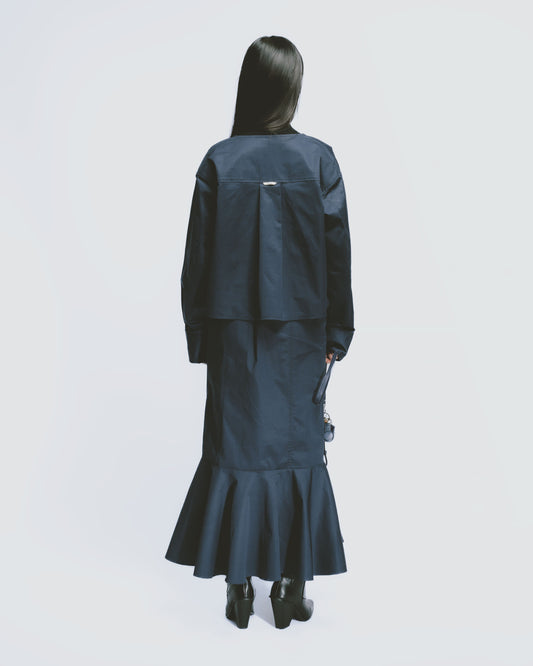 Japanese Retro Round Neck Short Jacket (Blue)