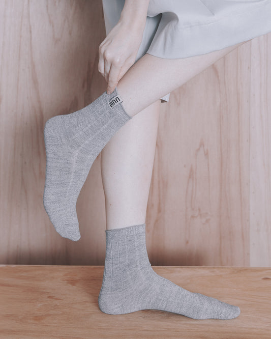 織標羅紋長襪(淺灰)