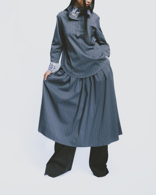 Gray-blue elastic pleated loose skirt 