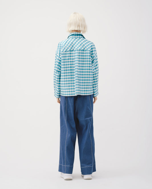Plaid shirt peak collar jacket
