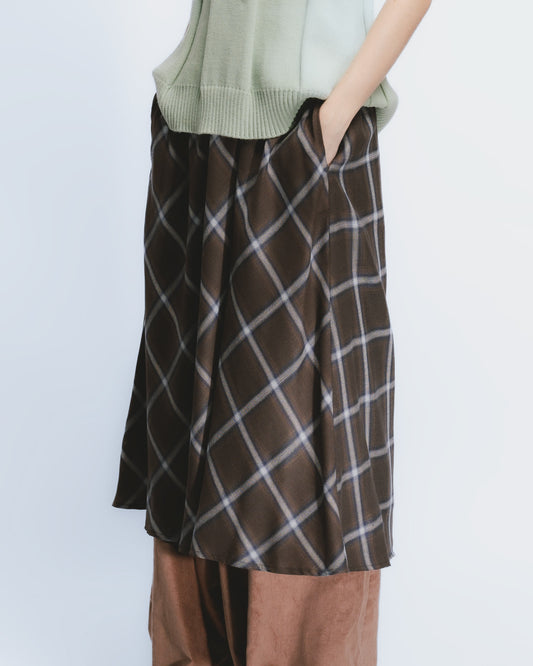 Retro coffee plaid loose skirt 