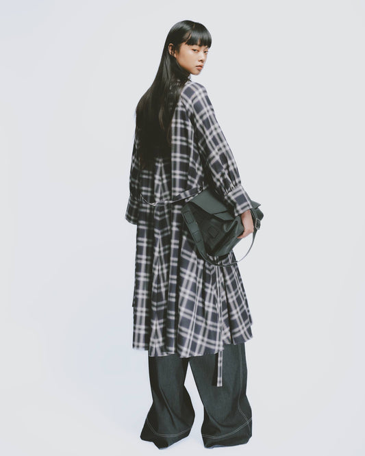 Plaid lapel tie loose dress 
