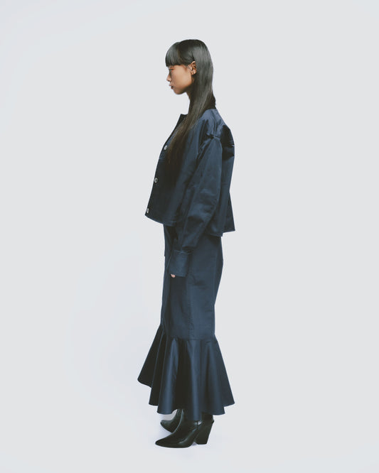 Japanese Retro Round Neck Short Jacket (Blue)