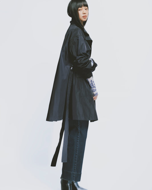 Solid color functional multi-pocket windbreaker jacket (dark blue)