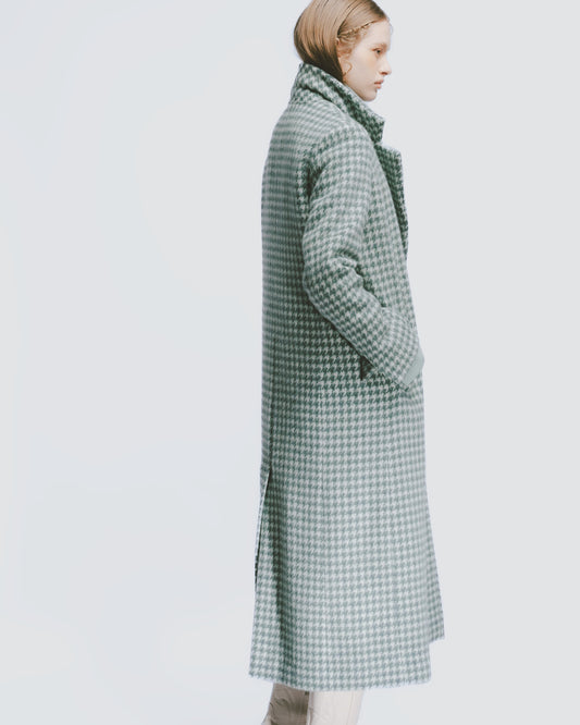 Houndstooth Wool Blend Coat (Green)